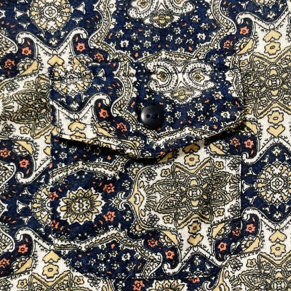 SUZY SHIER Navy blue geometric floral print button-down shirt ~ SMALL MEDIUM top - Picture 4 of 12